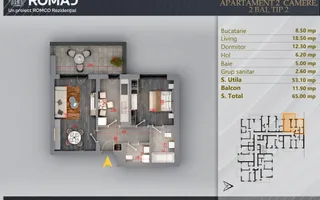 Apartament 2 camere Proiect Premium Independent Energetic - Schiță 11