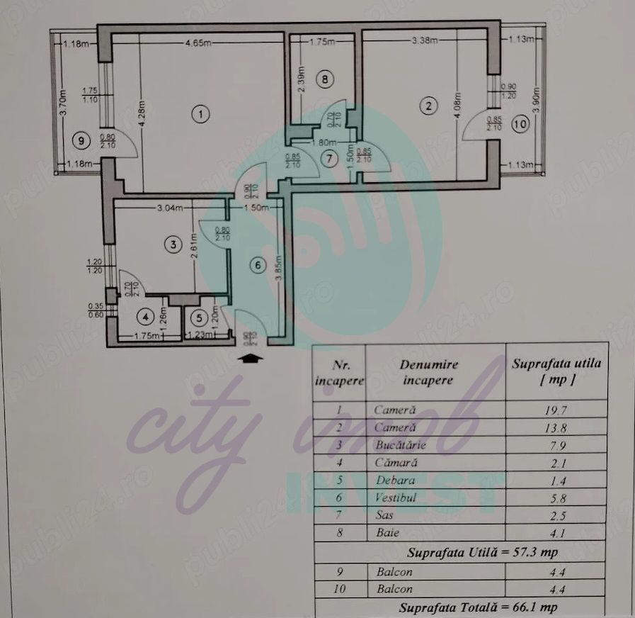2 camere de 57 mp plus 2 balcoane - Poză 1