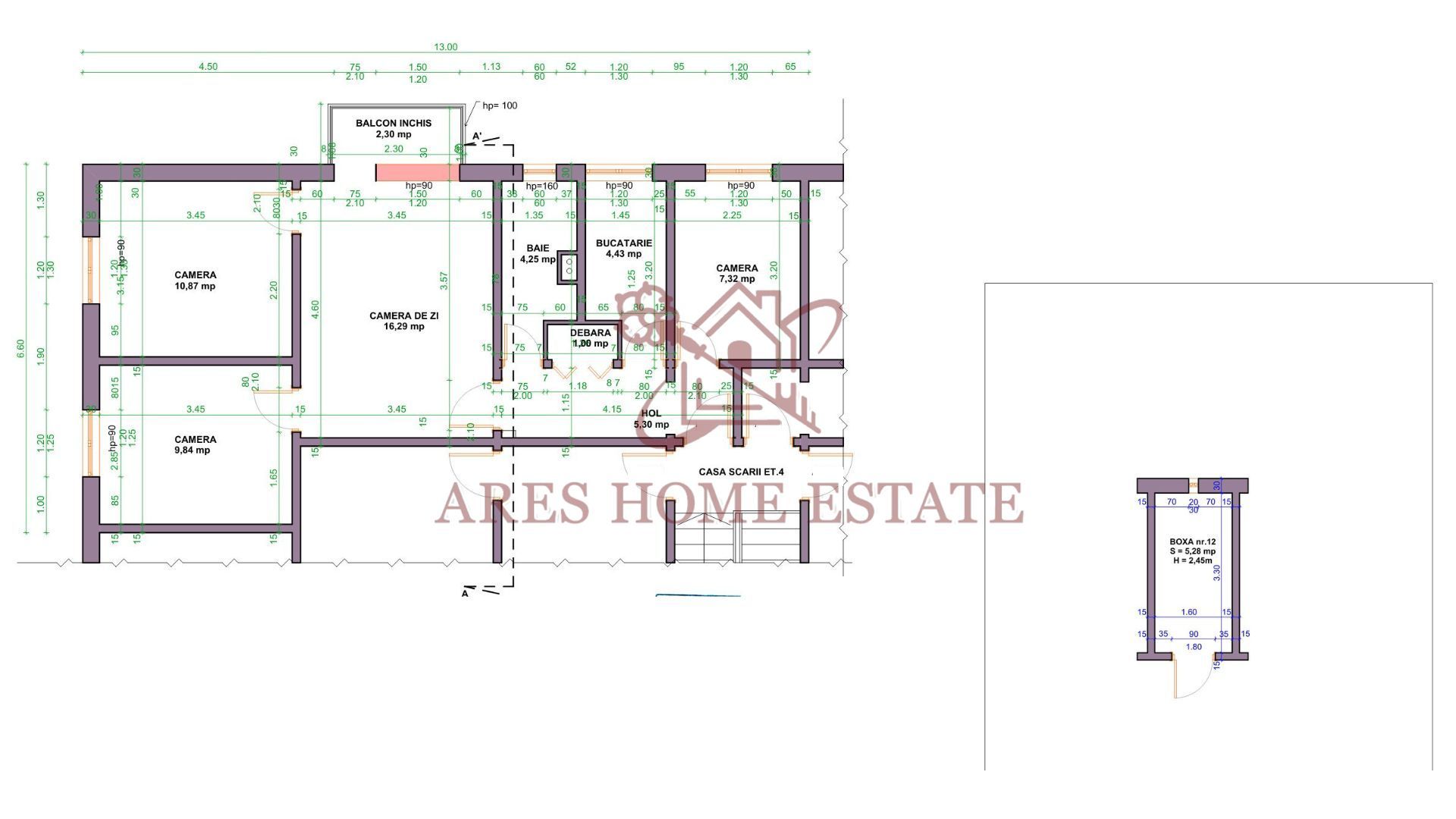 Apartament 4 camere, cu centrala proprie si boxă – zona Take Ionescu - Schiță 8