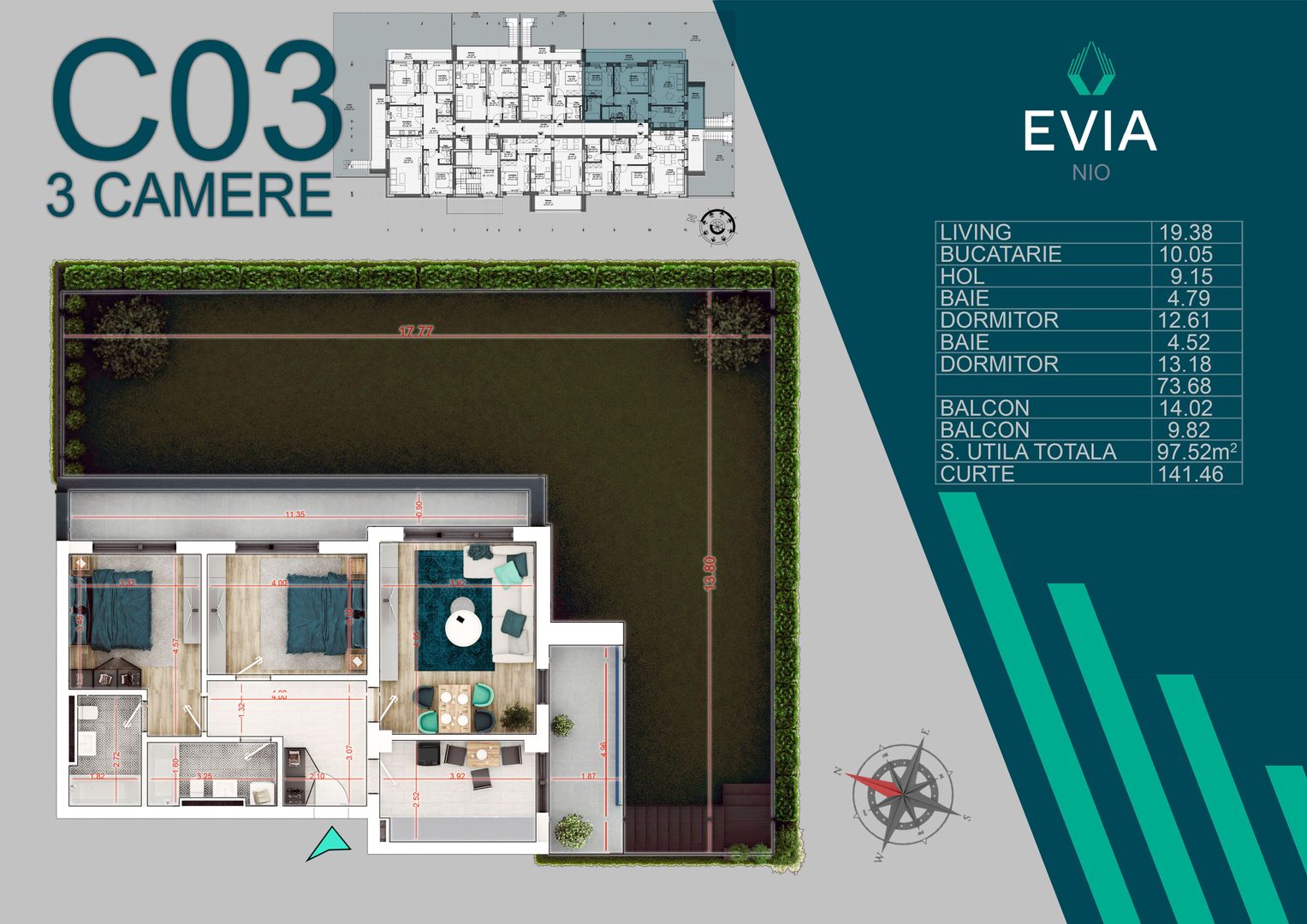 3 camere cu gradina proiect premium - Metrou nicolae Teclu - Schiță 7