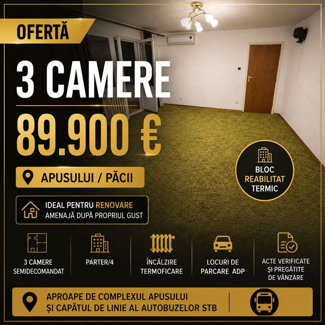 De vanzare apartament 3 camere Gorjului/Apusului A258 - Poză 1