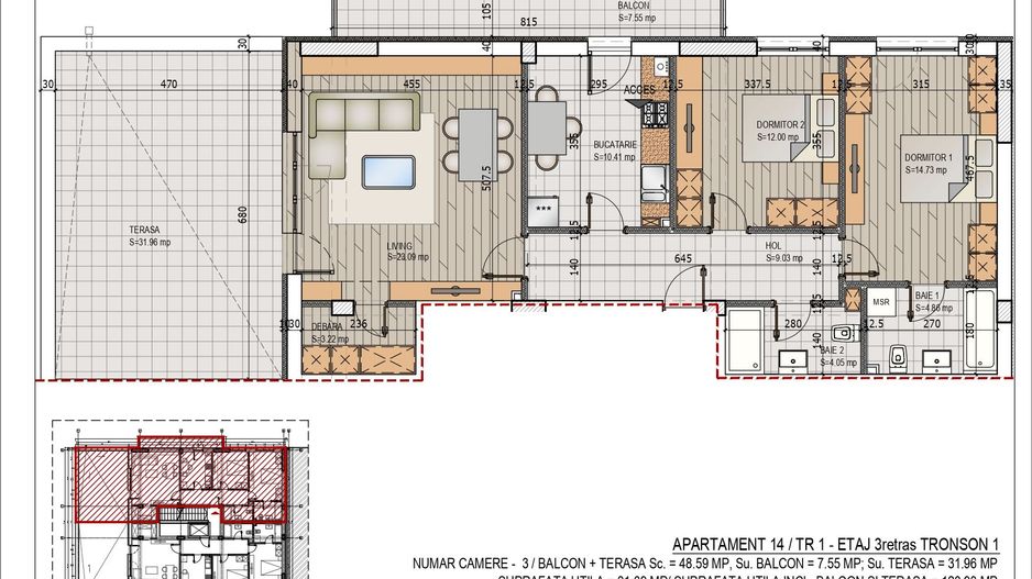 3 camere cu Terasa  Pallady Metrou Teclu Direct Dezvoltator - Schiță 7