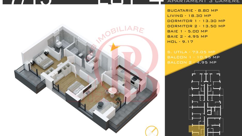 3 camere decomandat Titan Pallady  Metrou Nicolae Teclu - Schiță 12