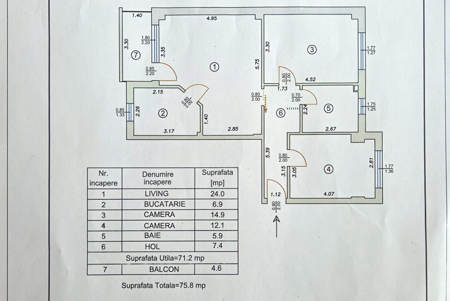 Apartament 3 camere decomandat, 71 mp, et2/4 - Turnisor, Sibiu - Schiță 26