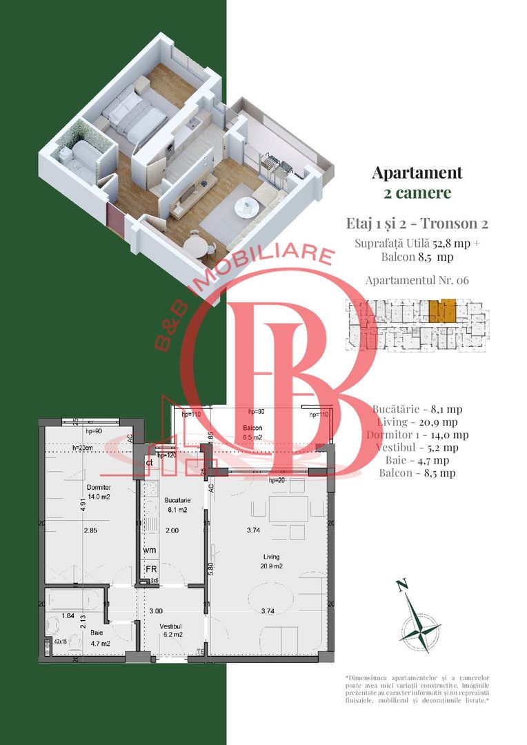 Apartament 2 camere Theodor Pallady Complet decomandat - Schiță 5