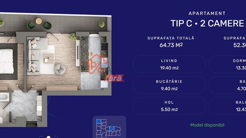 Apartament 2CD, 63.34mp - Poză 2