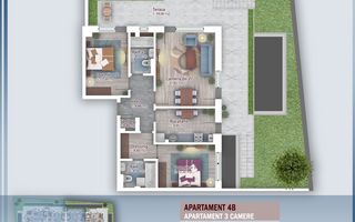 AP. 3CAM DECOMANDAT + GRADINA 70MP / BLOC P+4. COMISION 0%! - Poză 3