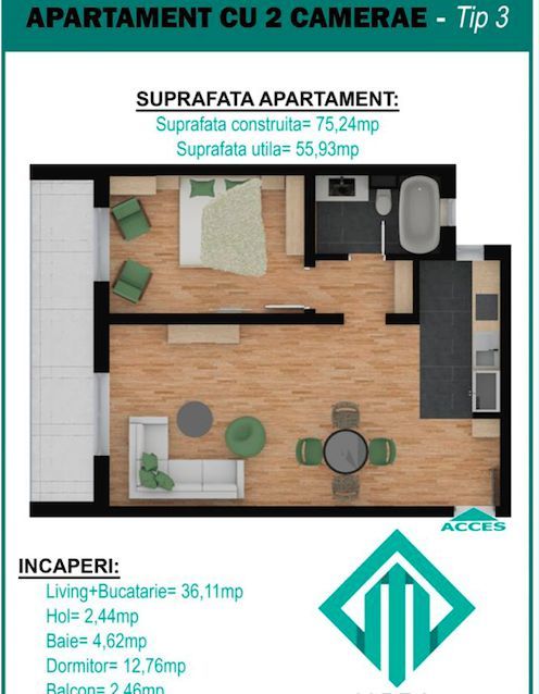 Apartament cu doua camere in bloc nou zona Torontalului - Poză 4