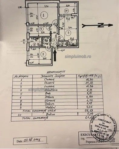 Decomandat 3 Camere Brancoveanu Etaj Intermediar - Schiță 8