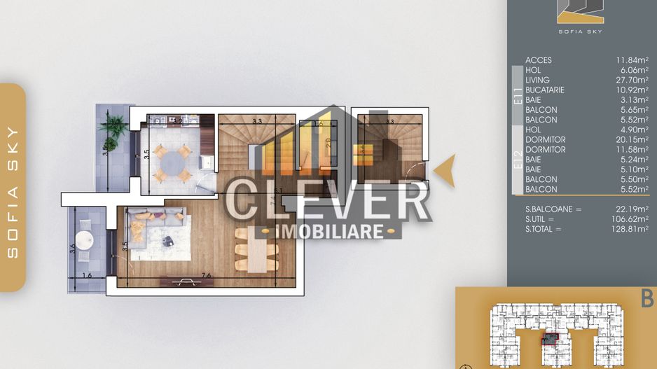 Apartament Duplex 3 camere Finalizat, Pallady - metrou teclu - Schiță 8