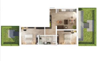 Apartament 61.2 mp utili 3 camere si gradina 47 mp in Dna Stanca