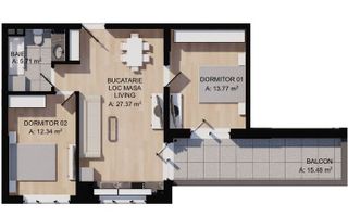 Apartament 3 camere, Florești – 59 mp utili, semifinisat - Poză 1