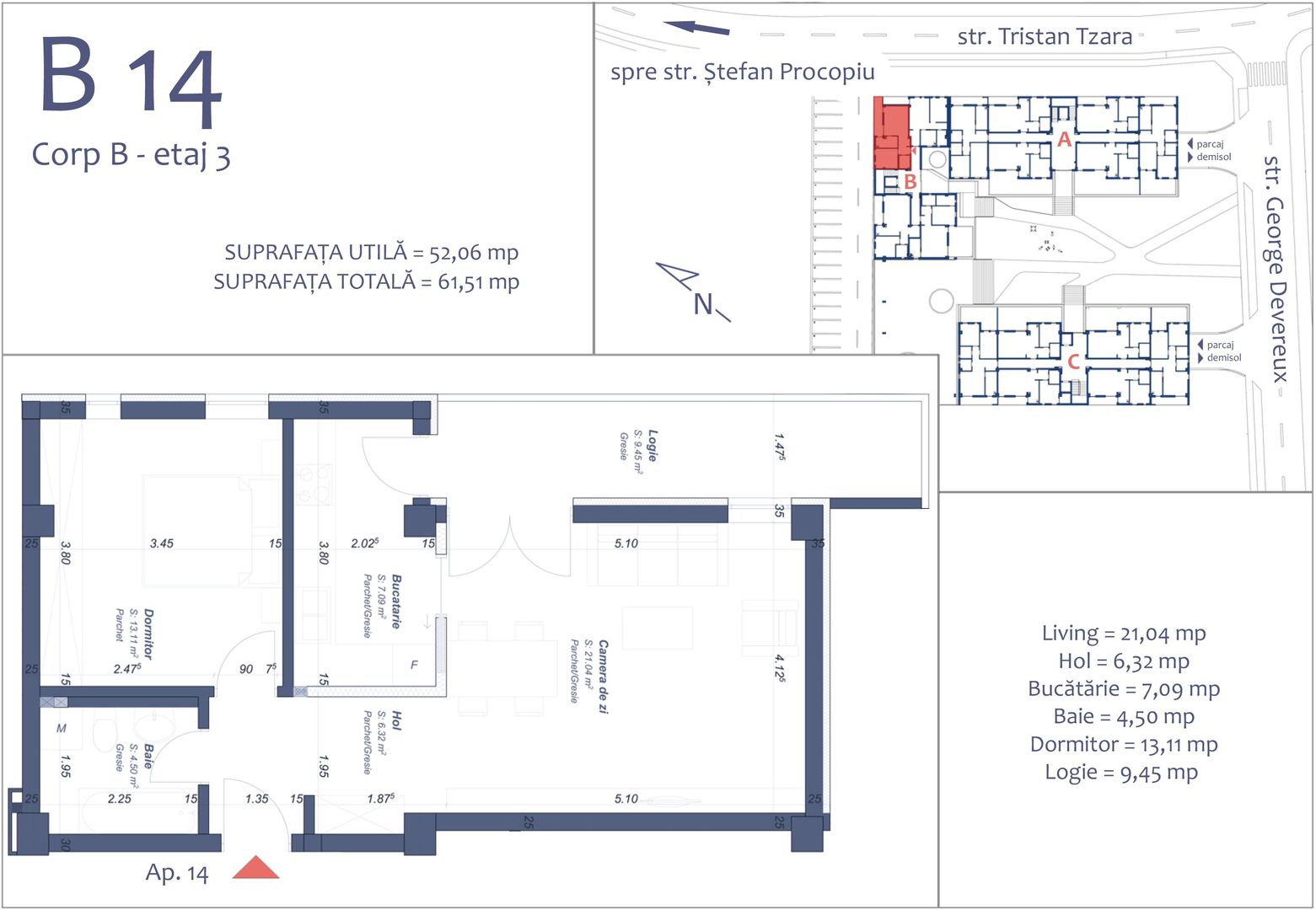 Apartament  2 cam-parcare subterana, British School - Schiță 13