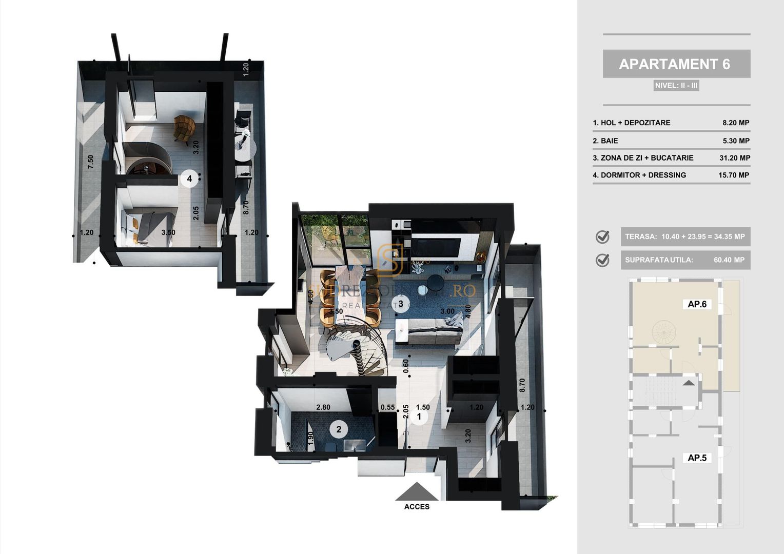 Apartament modern tip duplex cu 2 camere - PRET PROMOTIONAL - Schiță 3