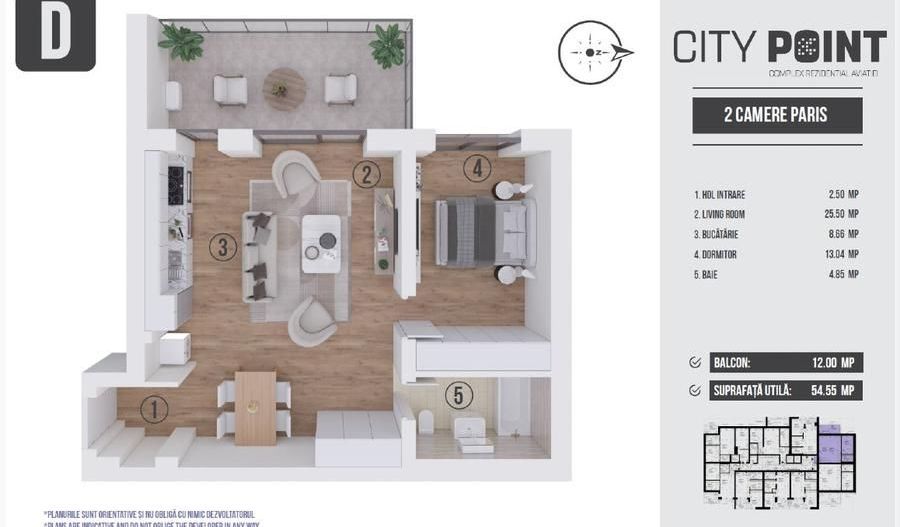 Apartament 2 camere premium - City Point Aviatiei  - Balcon generos - Poză 1