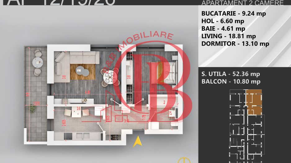 2 camere decomandat bloc boutique 7min STB Bratarii - Schiță 7