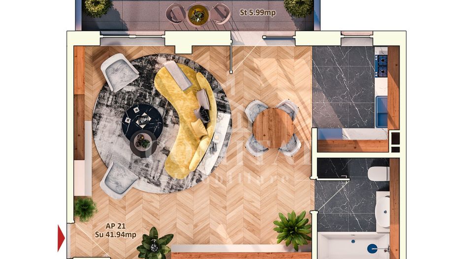 Apartament 1 cameră Dorobanților Cluj imobil nou cu CF - Schiță 6