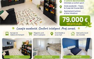 Apartament cu 2 camere, ETAJ 2, mobilat și utilat, VASLUI - zona CRUCEA GĂRII;
