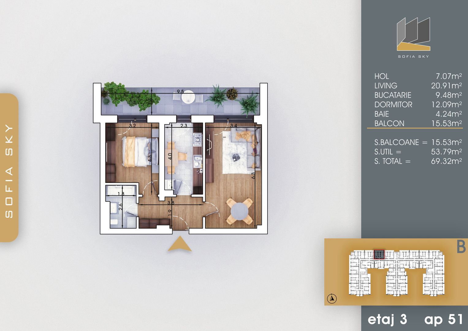 Sofia Sky ap 2 camere la 700 m de metrou Nicolae Teclu - Schiță 7