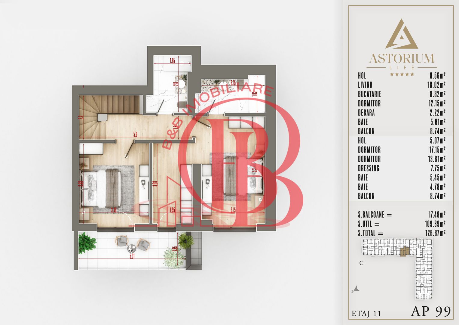 4 camere Duplex  Proiect Premium Titan Pallady - Schiță 7