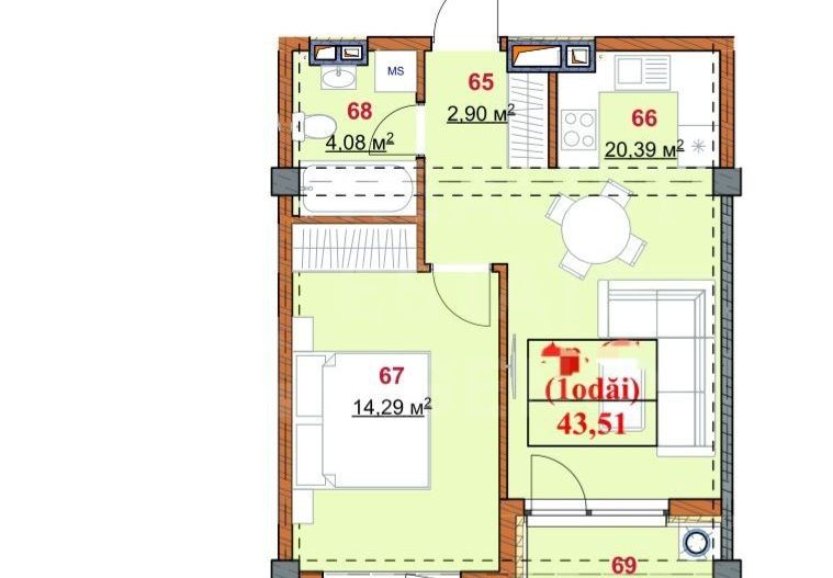 Vânzare, apartament, 1 cameră + living, strada Grenoble, Botanica - Poză 5