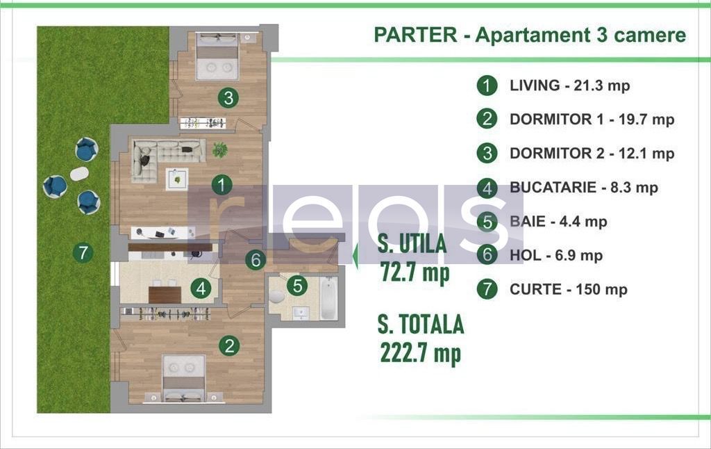 VANZARE APARTAMENT 3 CAMERE + CURTE 150 MP | ZONA ANDRONACHE | RENOVAT - Poză 14