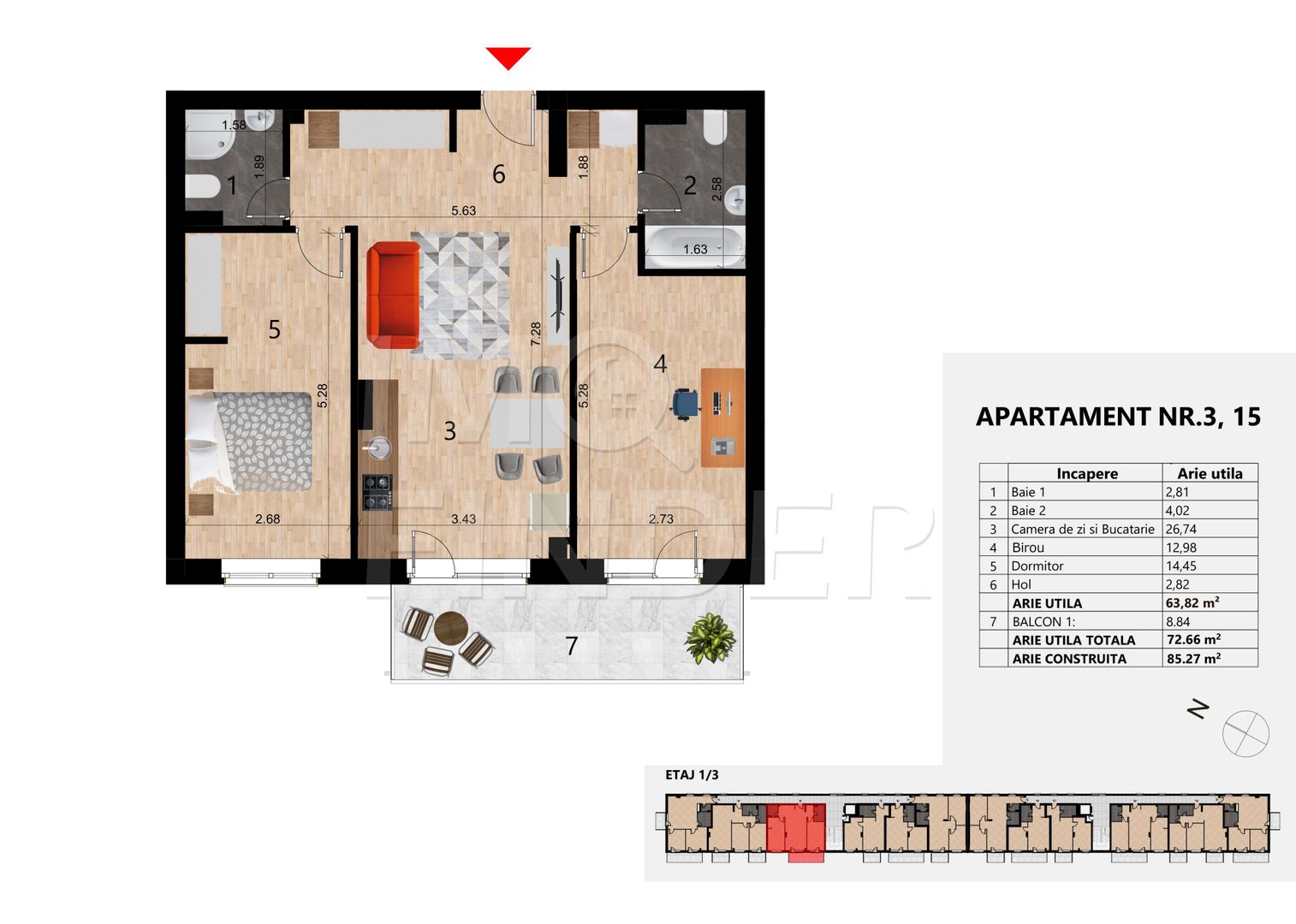 Bloc Nou! Zorilor Apartament cu 3 Camere si Parcare Subterana - Poză 3