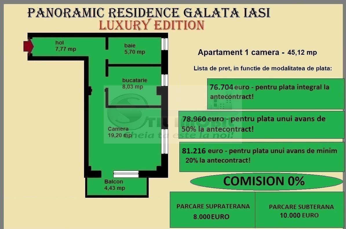 Apartament 1 camera de vanzare in Iasi, Galata, 45,12 mp, baie cu geam - Poză 2