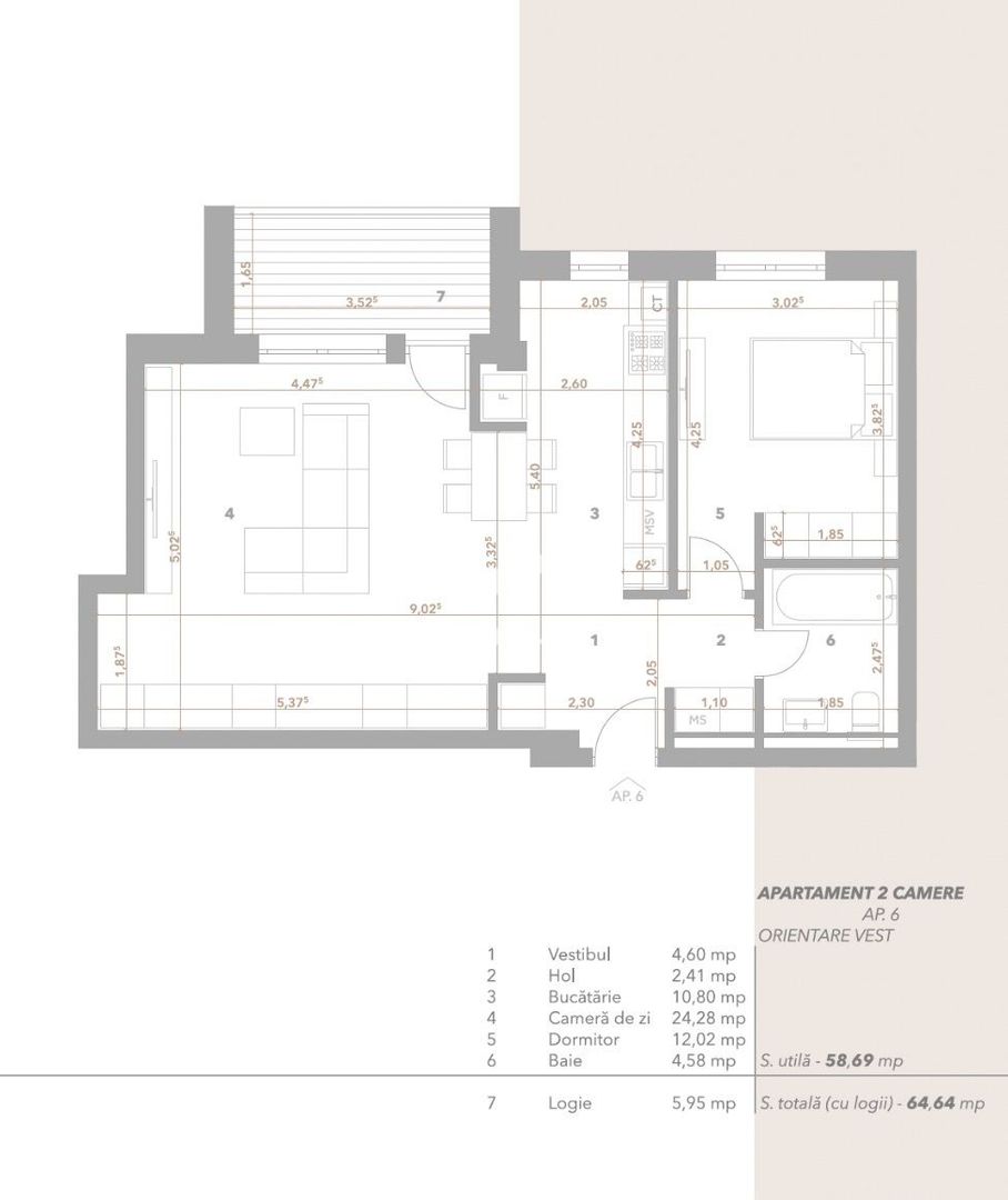 Apartament 2 camere, suprafata generoasa, Sibiu - Schiță 7