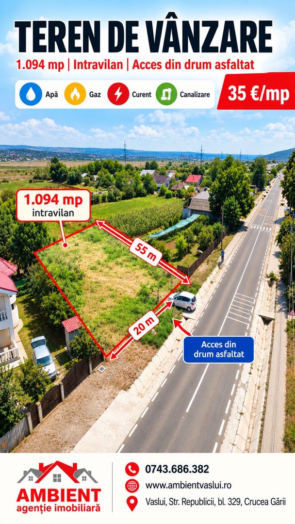 TEREN INTRAVILAN 1.100 mp, acces la drum asfaltat, VASLUI - zona Brodoc; - Poză 1
