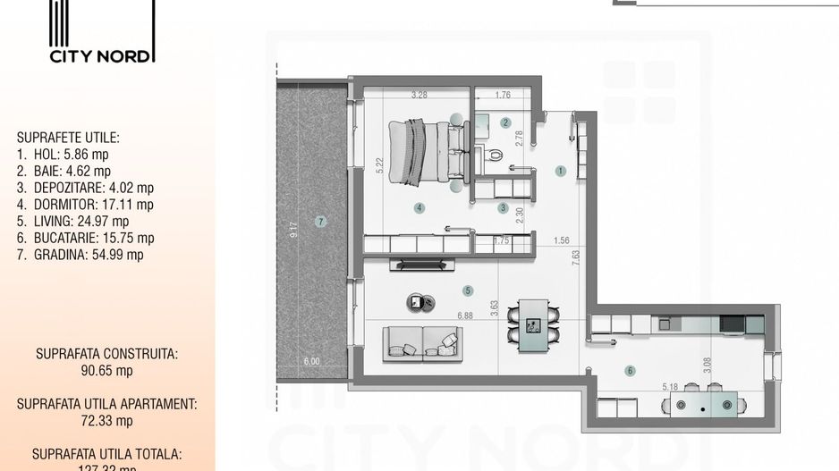 Apartament 2 Camere 72mpu cu 55mp Grădină – CITY NORD Ștefan cel Mare - Poză 1