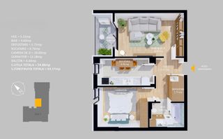 VANZARE APARTAMENT LA CHEIE-MOBILAT | 2 CAMERE | 55MP | TERASA-PARCARE - Schiță 10