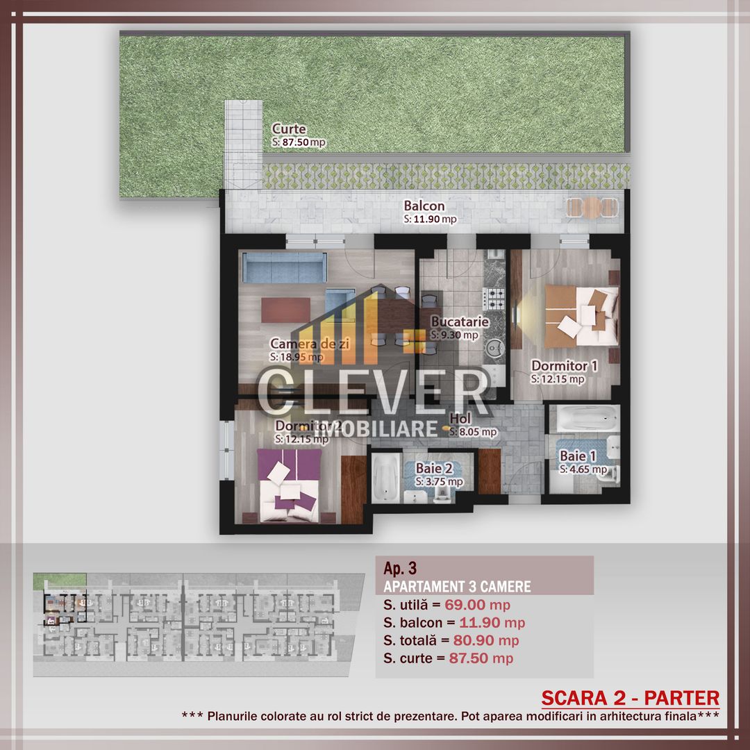 Apartament 3 camere cu terasa si gradina proprie 87mp - Poză 2