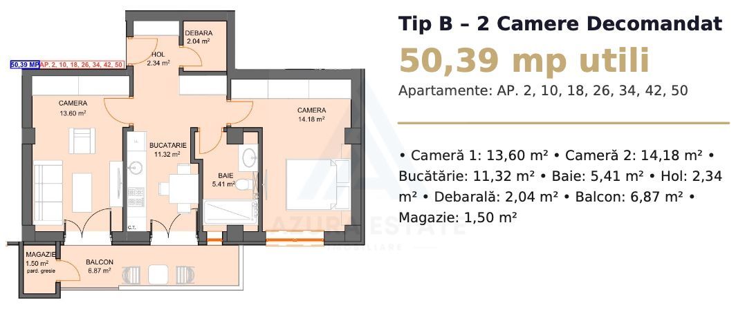 Apartament 50.39 mp utili balcon 8.4mp debara si parcare pe Dna Stanca - Poză 9