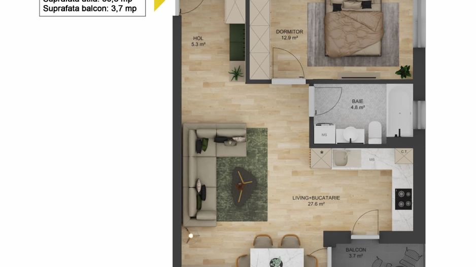 Apartament 2 camere – Șelimbăr - Poză 1