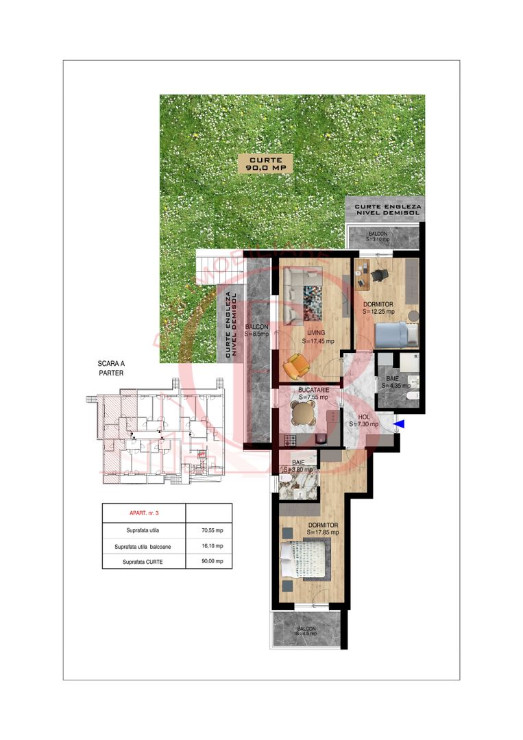 3 camere cu gradina  Pallady Metrou Nicolae Teclu - Schiță 14