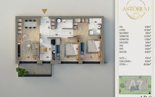 Ap 3 camere , complex premium/ smart home/Piscina,Titan-Auchan - Schiță 5