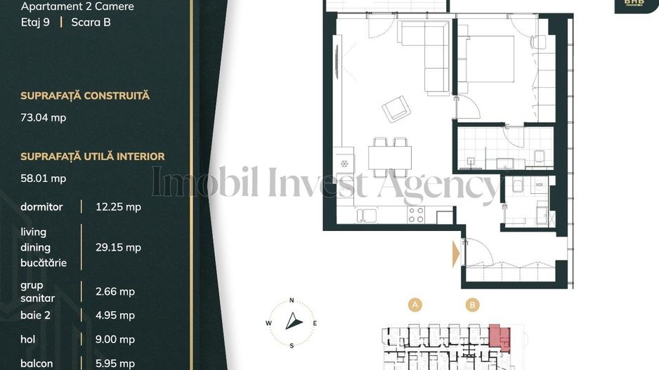 Apartament 2 Camere cu parcare inclusă în complexul BHB Avenue - Schiță 23