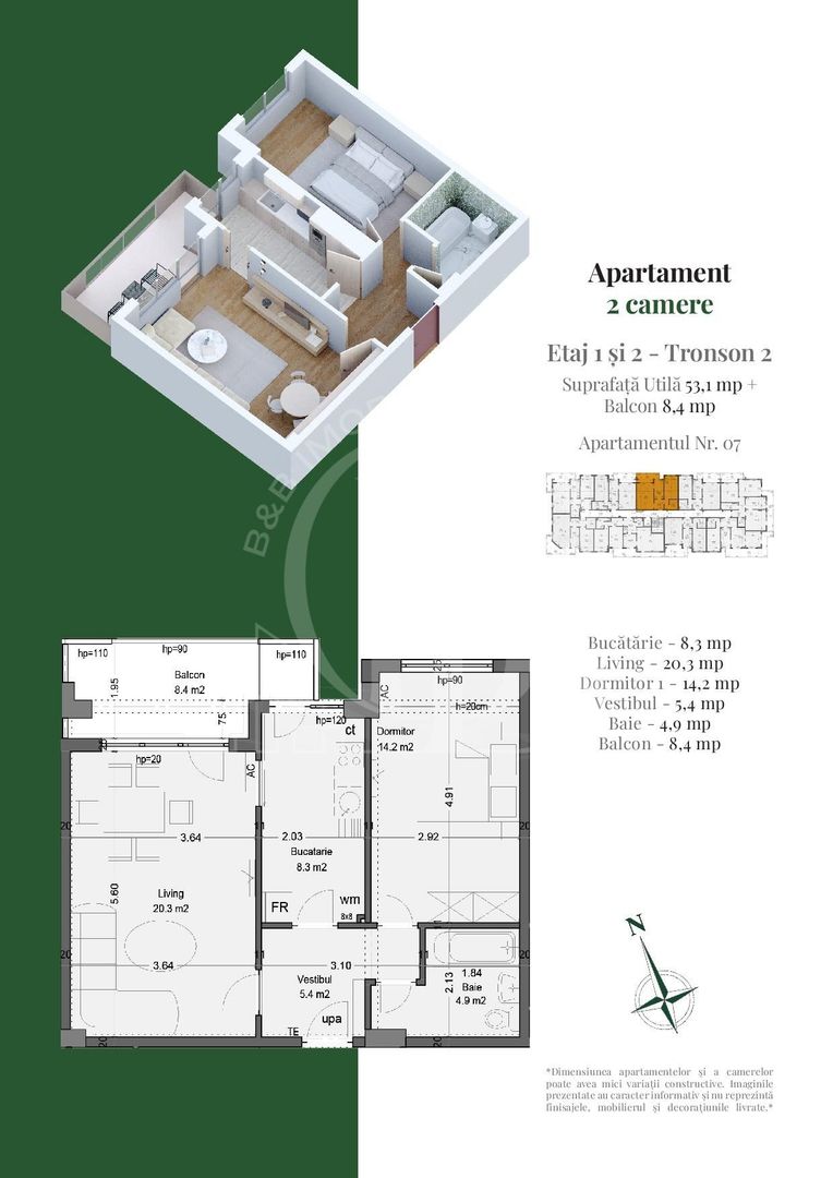 Apartament 2 camere Theodor Pallady Complet decomandat - Schiță 6