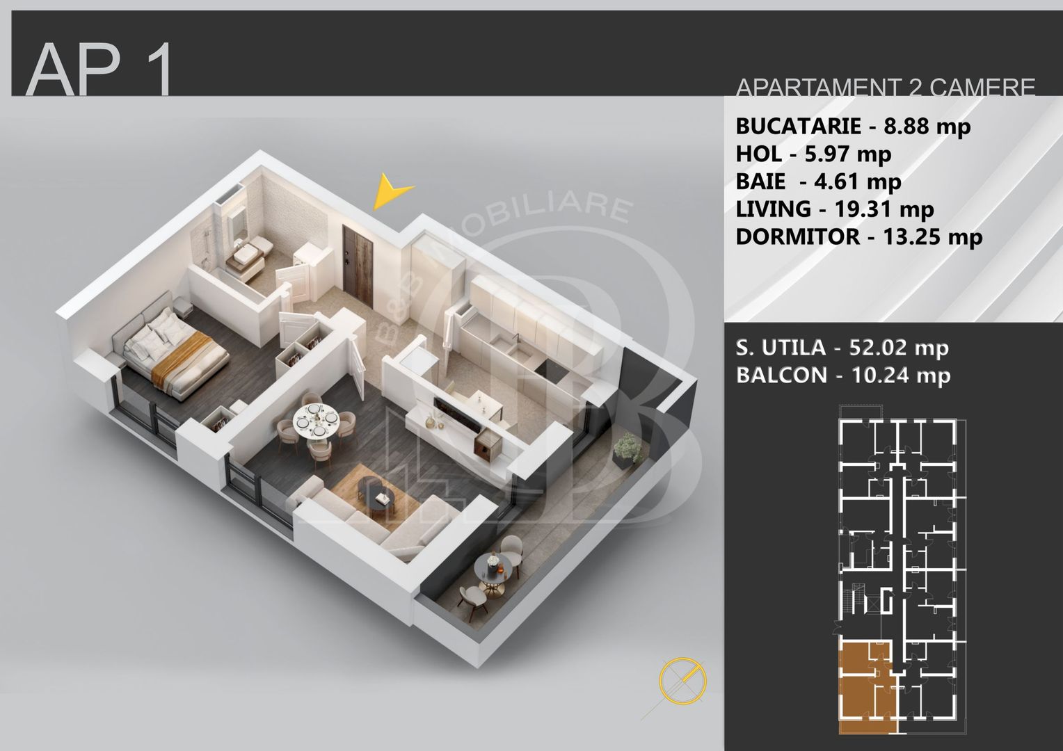 Apartament 2 camere bloc boutique parcul Teilor - Schiță 3