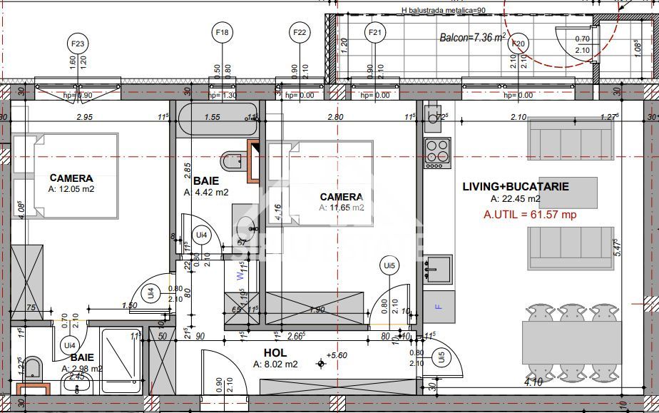 Apartament decomandat cu 3 camere, 2 bai -s.utila 61.57 mp - loc de parcare - Poză 2