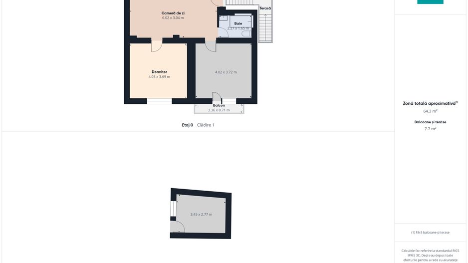 Casă la curte, 65 mp utili, 2 camere, curte mare - Poză 10