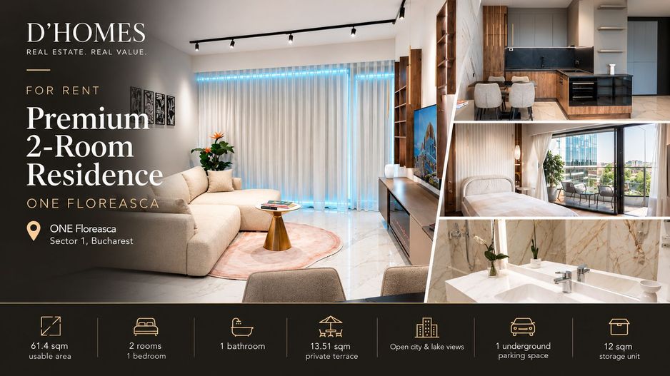 First Rental | Luxury 2-Room Residence | 61 sqm | ONE Floreasca - Poză 1
