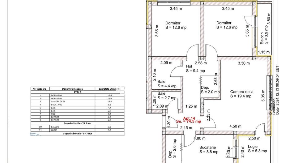 Apartament cu 3 camere, 74 mp utili | intabulat | LA CHEIE |Zona Brana, Șelimbăr - Schiță 10