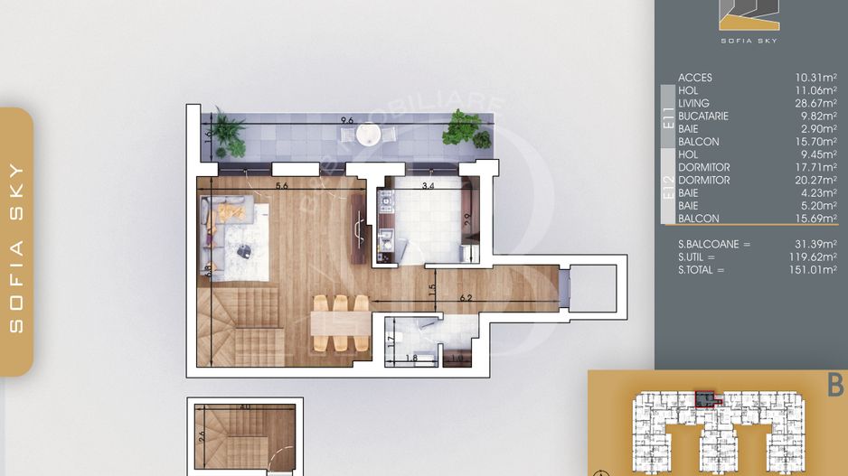 3 camere tip Duplex Living Generos Mutare Rapida 7min metrou - Schiță 4
