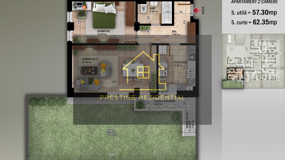 Ap 2 Camere DecomandataeCurte 62 mp,Titan-Nicolae Grigorescu-Metrou - Schiță 1