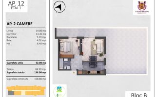 The Grand Kristal - 2 camere decomandate si terasa 85 mp, Sector 4 - Schiță 5