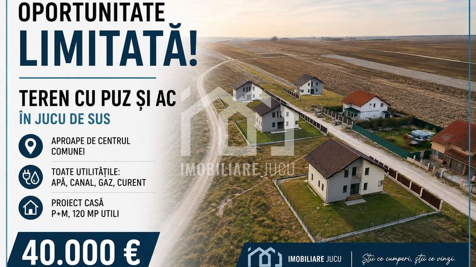 Teren cu PUZ aprobat și proiect de casă P+M – 400 mp - Jucu de Sus - Poză 1