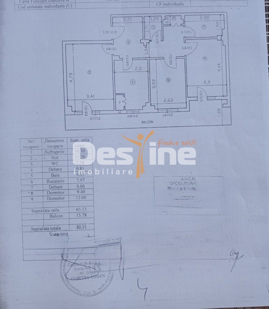 Podu de Fier - Apartament 3 camere decomandat 80,91 mp - Schiță 12