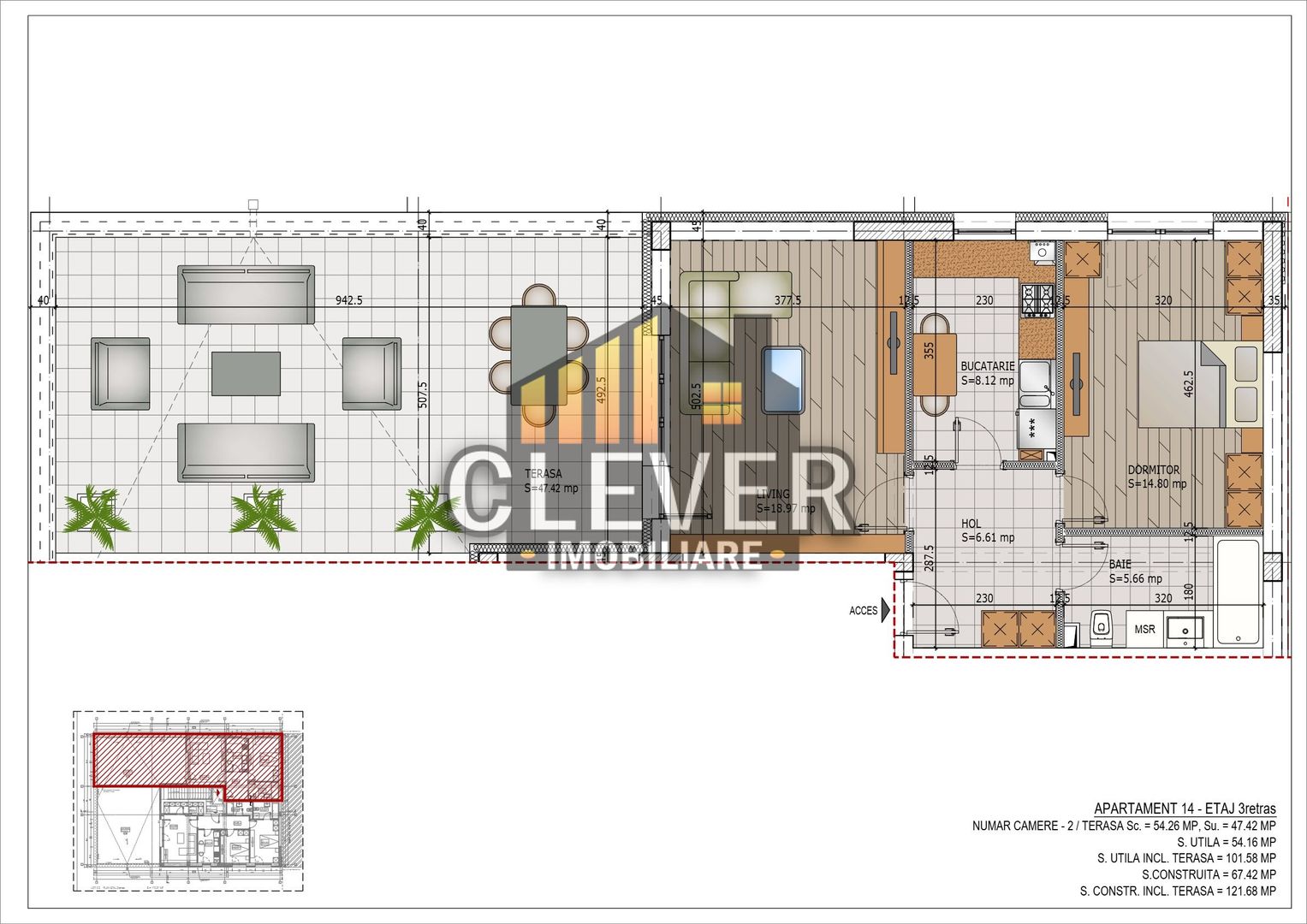 2 Camere Finalizat 54.16 mp si 47.42 mp terasa| Pallady | Comision 0% - Poză 2